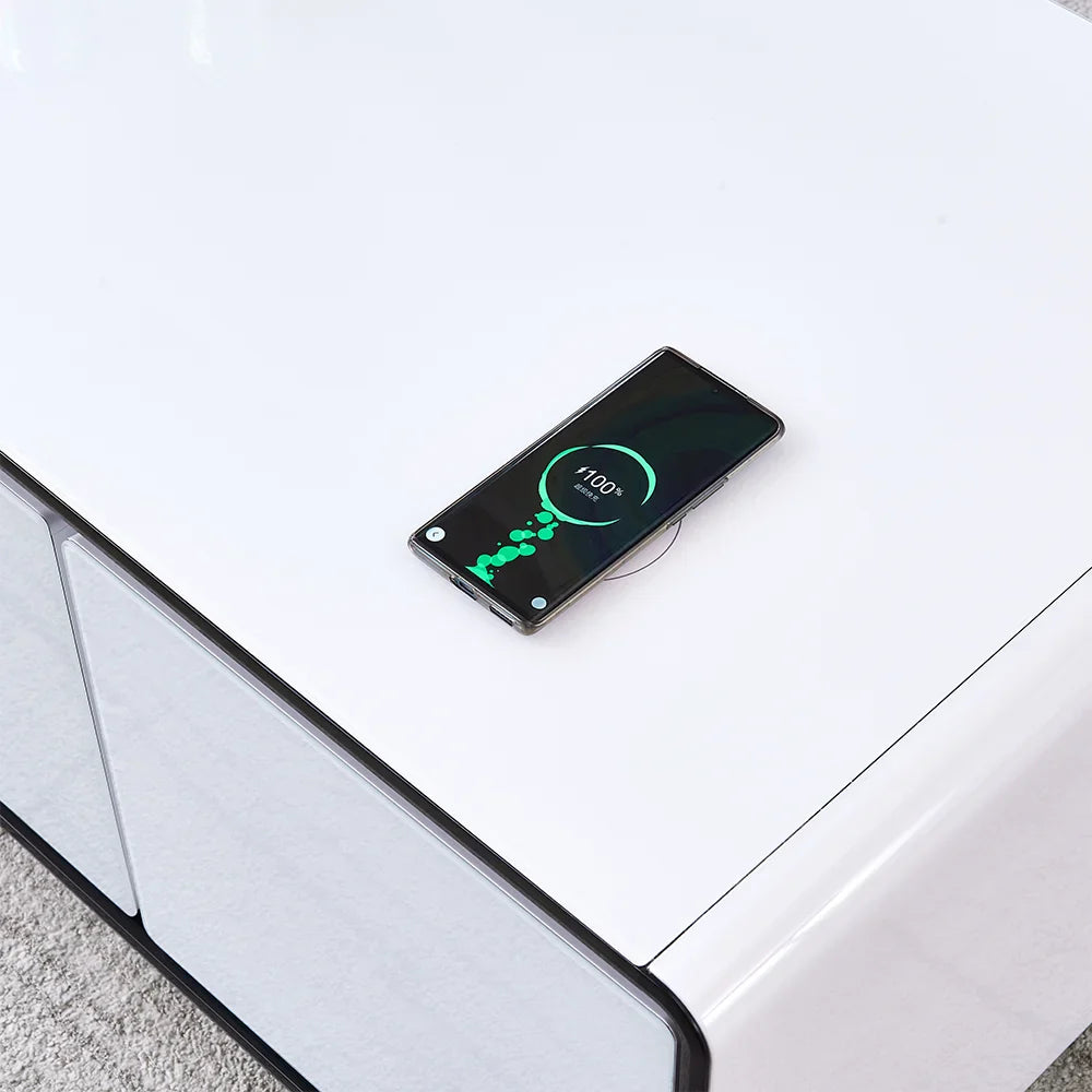 REDLIFE Smart Table Fridge Multifunctional Coffee Table with Wireless Charging and Two Cooler and Frozen Drawers for Living Room