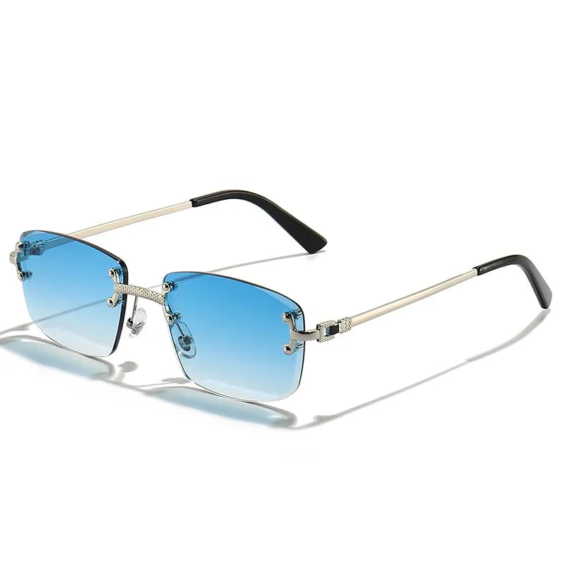 Caterside Rimless Gradient Sunglasses Men Luxury Designer Square Metal Frame Sun Glasses Women Punk Style Party Business Glasses