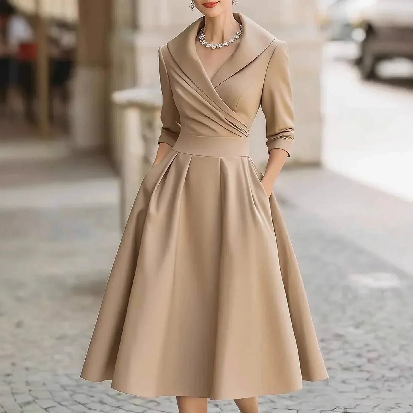 Women's Dress | Midi Flared with Wrap Neckline