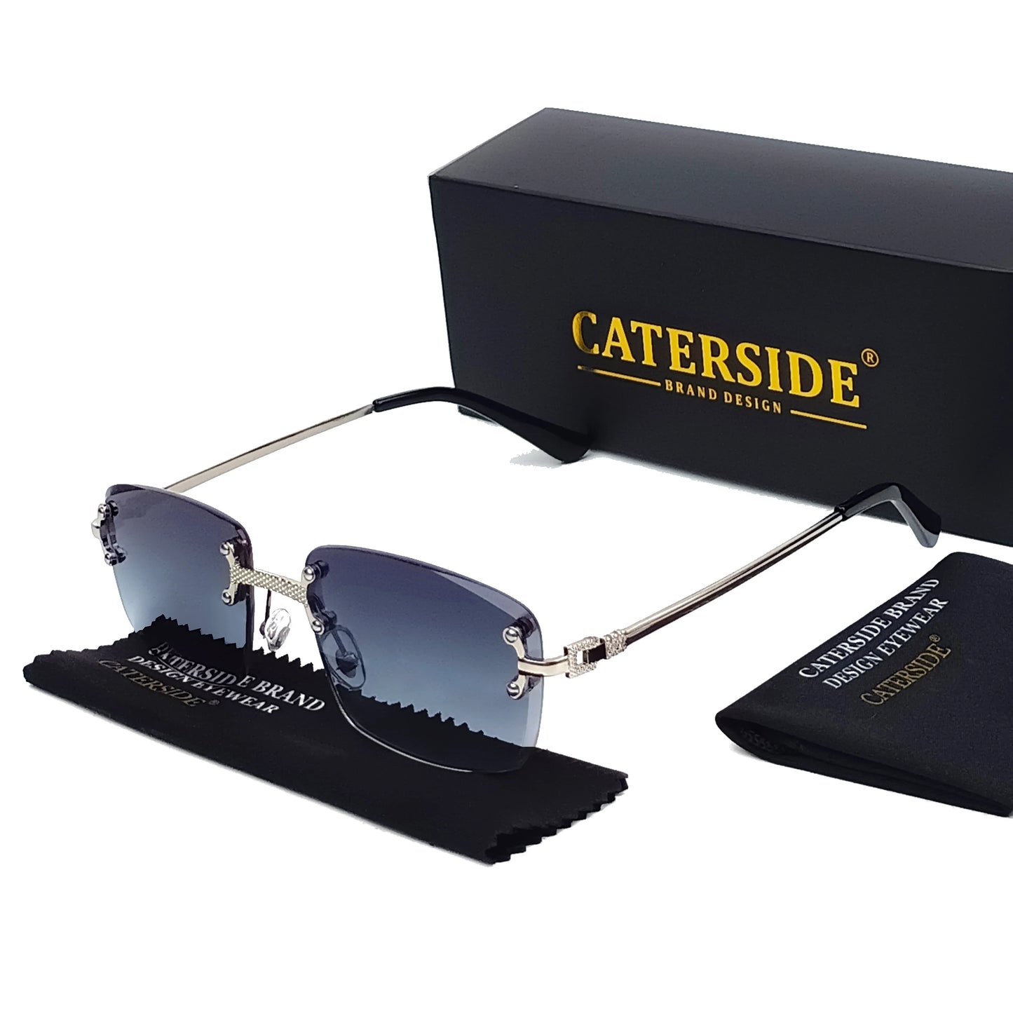 Caterside Rimless Gradient Sunglasses Men Luxury Designer Square Metal Frame Sun Glasses Women Punk Style Party Business Glasses