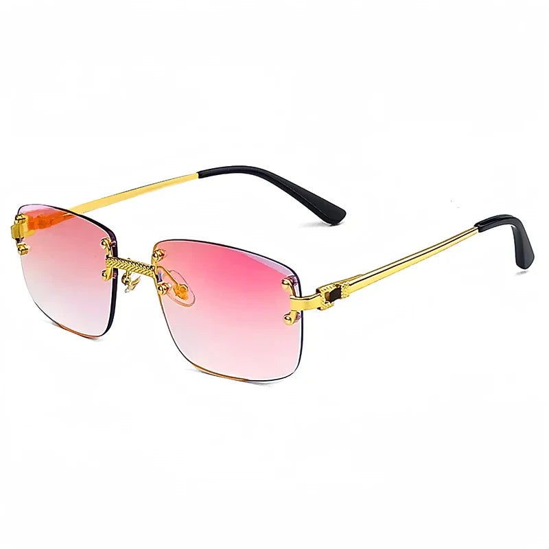 Caterside Rimless Gradient Sunglasses Men Luxury Designer Square Metal Frame Sun Glasses Women Punk Style Party Business Glasses