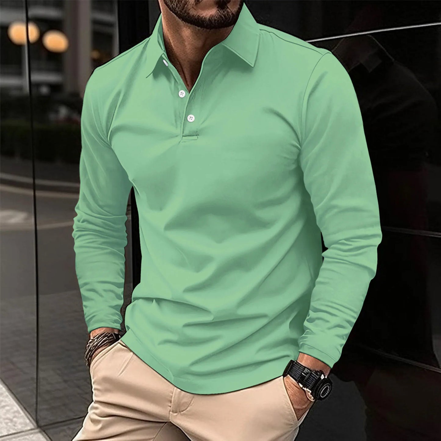 Havrik | Casual Slim Fit Langærmet Polo til Mænd i Åndbar, Elastisk Kvalitet | Herrepolo