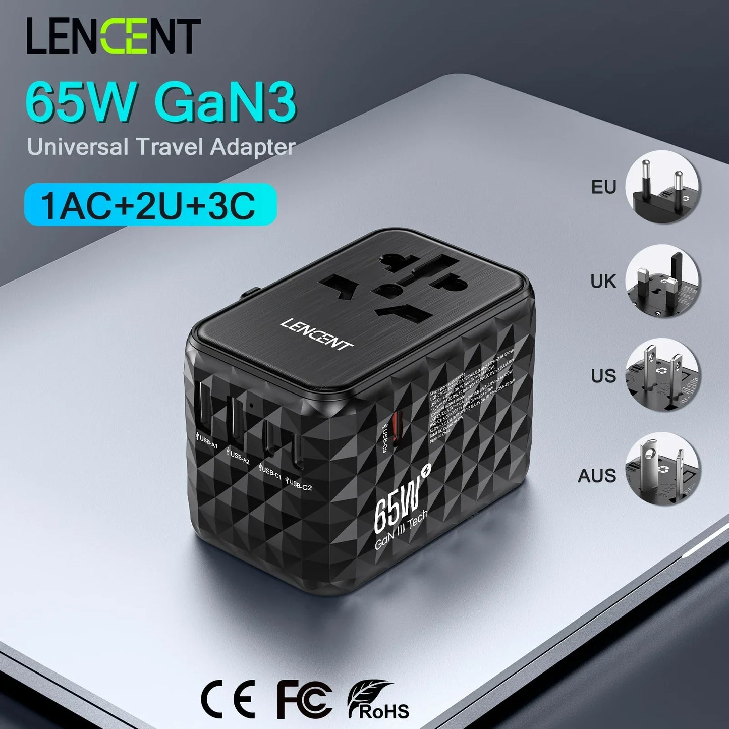 Lencent Pro 65W/120W Universal Travel Adapter by skörten: Designed in Germany - Charge All Your Devices in Record Time Abroad