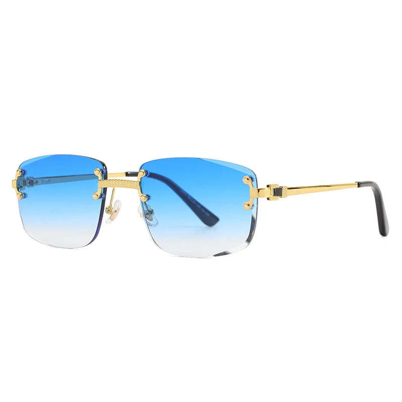 Caterside Rimless Gradient Sunglasses Men Luxury Designer Square Metal Frame Sun Glasses Women Punk Style Party Business Glasses