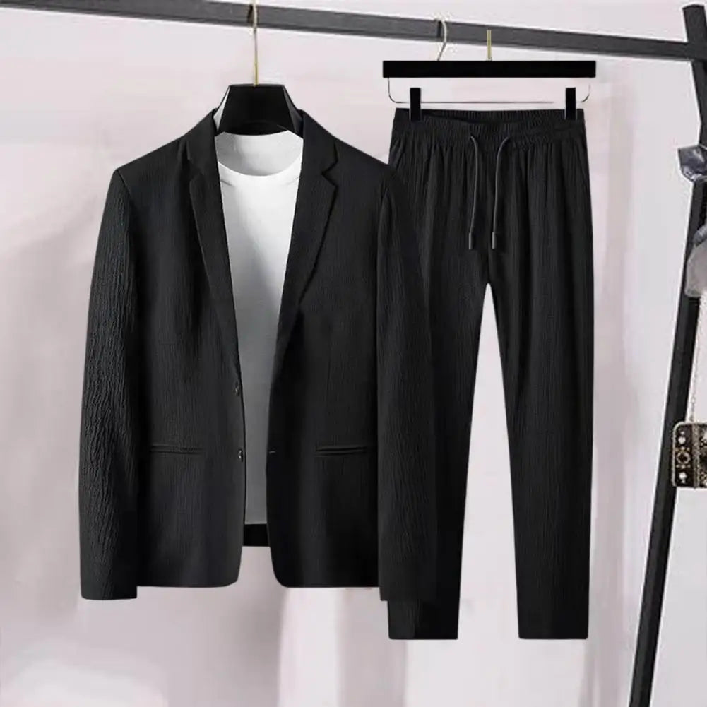Spring Summer New Fashion Suit Men Long Sleeve High-end Casual Slim Handsome Two Pieces Set Thin Jacket And Pants