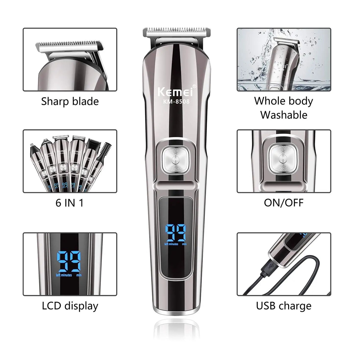 11-in-1 Completely Waterproof Kemeihär® Hair, Body, & Beard - Hair Trimmer, Clipper, & Shaver by JesseVance Solingen & Nuremberg: Crafted to Outperform 99.99% of Trimmers on Planet Earth