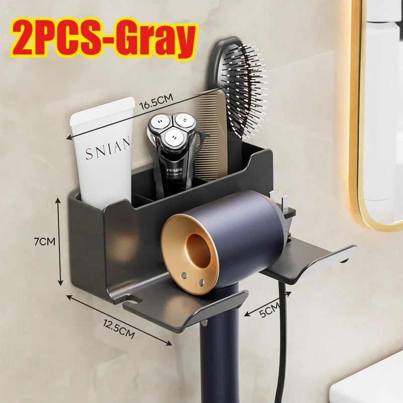 AirKeeper Multifunctional Hair Dryer Holder – No-Drill Wall Mount, Dual-Layer Storage & Silicone Protection