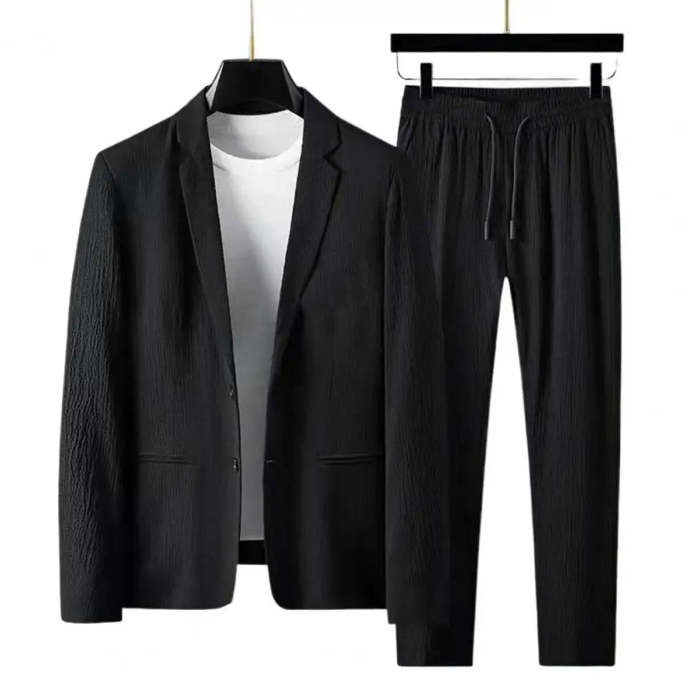 Spring Summer New Fashion Suit Men Long Sleeve High-end Casual Slim Handsome Two Pieces Set Thin Jacket And Pants