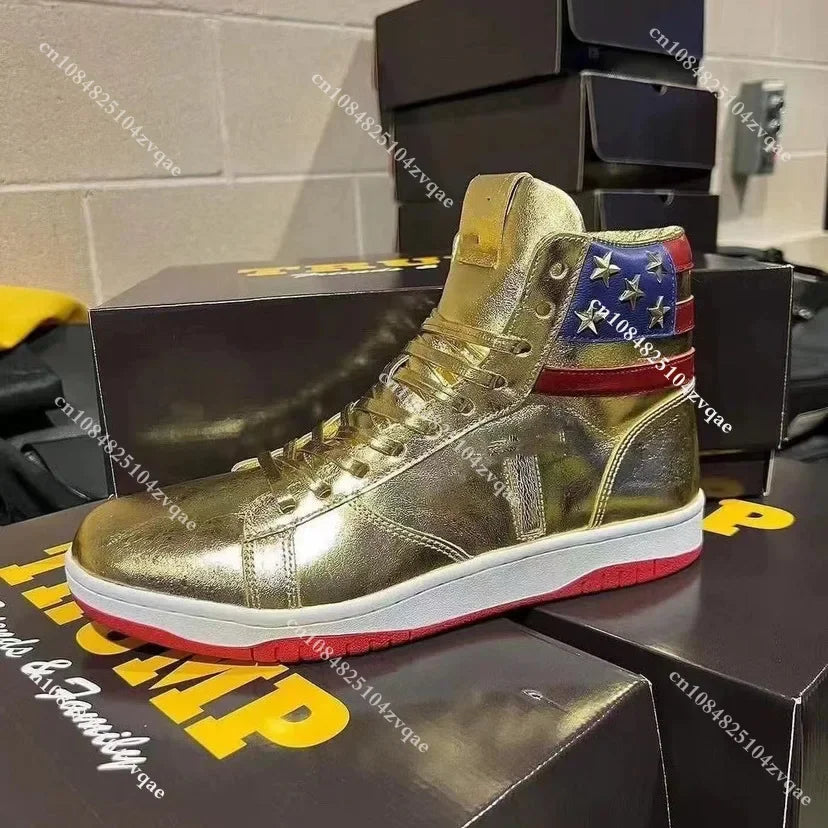 Trump Shoes Never Surrender Gold Sneakers High top Gym 2024 MAGA President Donald Shoe Mens Womens Casual Boots Road Sneaker