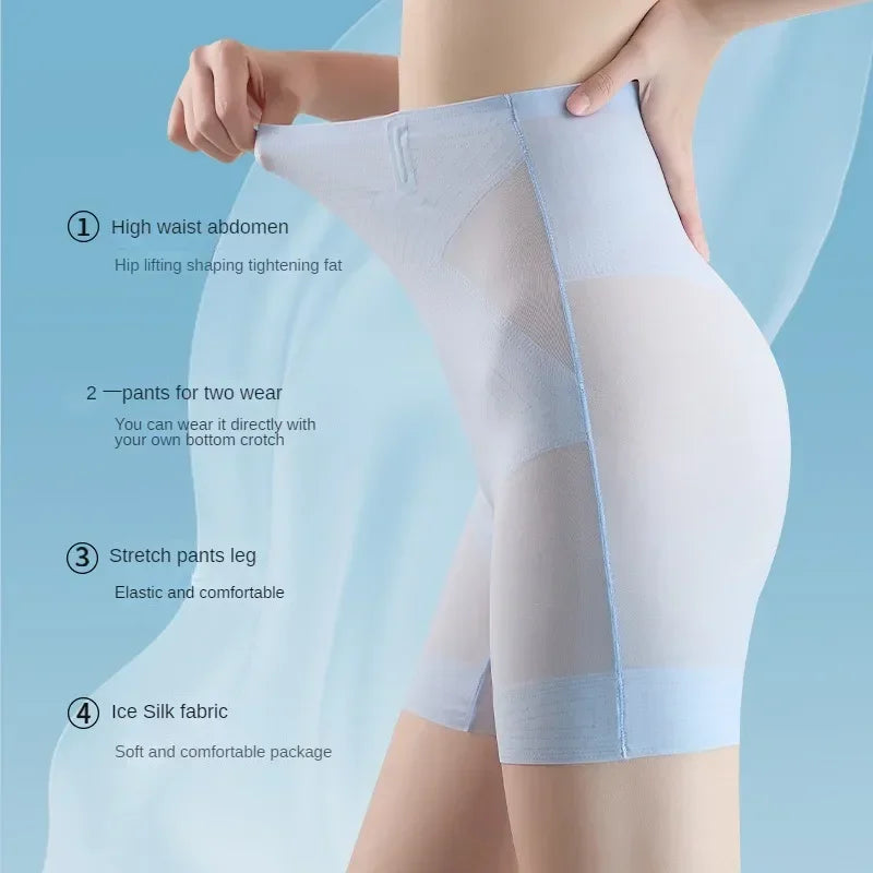 Ultra Thin Ice Silk Safety Shorts Women High Waist Shaping Panties Seamless Slimming Underwear Tummy Pants Body Shaper
