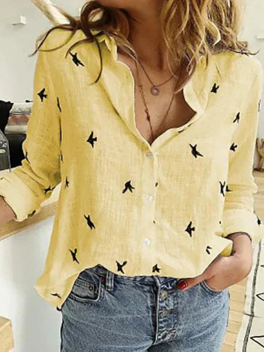 Women’s Cotton Linen Long Sleeve Shirt – Breathable Relaxed Fit Elegant Casual Blouse