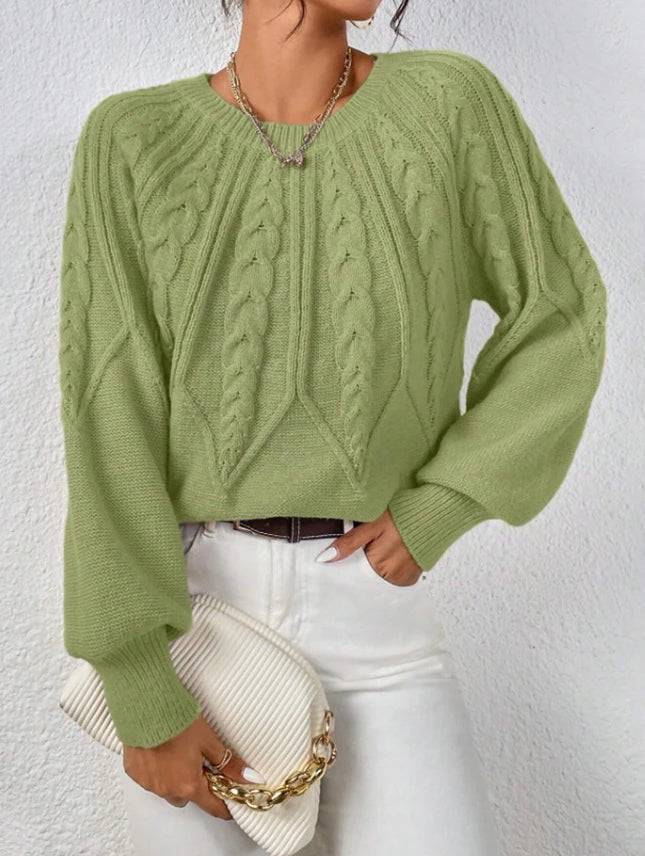 Twist Cozy – Camisola de malha com gola redonda e mangas compridas, quente e versátil 🍁✨