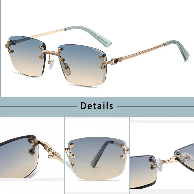Caterside Rimless Gradient Sunglasses Men Luxury Designer Square Metal Frame Sun Glasses Women Punk Style Party Business Glasses