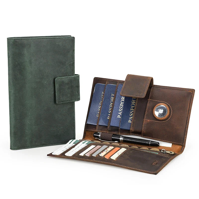 Larson Wallet: Made with Hand-Stitched Genuine Italian Leather - 1 or 4 Passport Slots, RFID Blocking,  1 AirTag Slot–Travel with Confidence