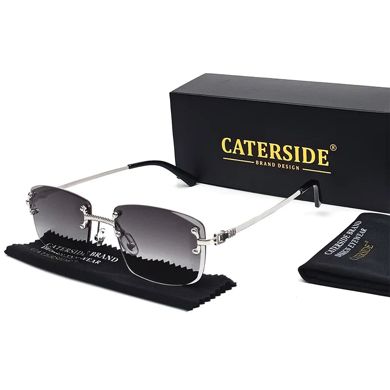 Caterside Rimless Gradient Sunglasses Men Luxury Designer Square Metal Frame Sun Glasses Women Punk Style Party Business Glasses