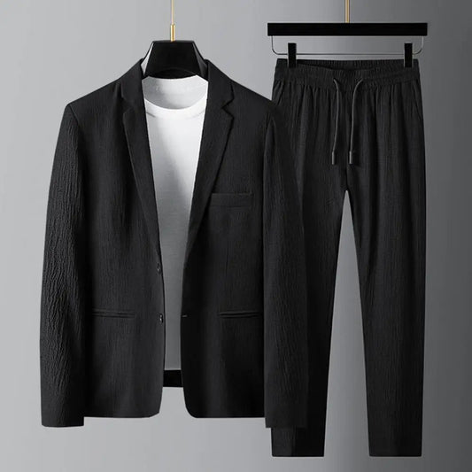 Spring Summer New Fashion Suit Men Long Sleeve High-end Casual Slim Handsome Two Pieces Set Thin Jacket And Pants