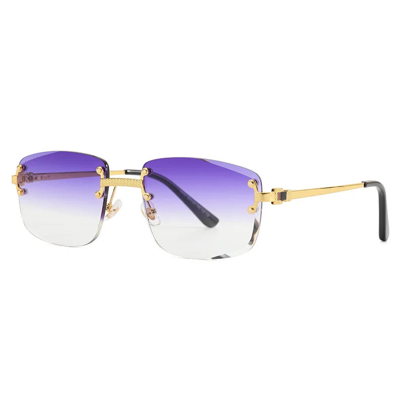 Caterside Rimless Gradient Sunglasses Men Luxury Designer Square Metal Frame Sun Glasses Women Punk Style Party Business Glasses