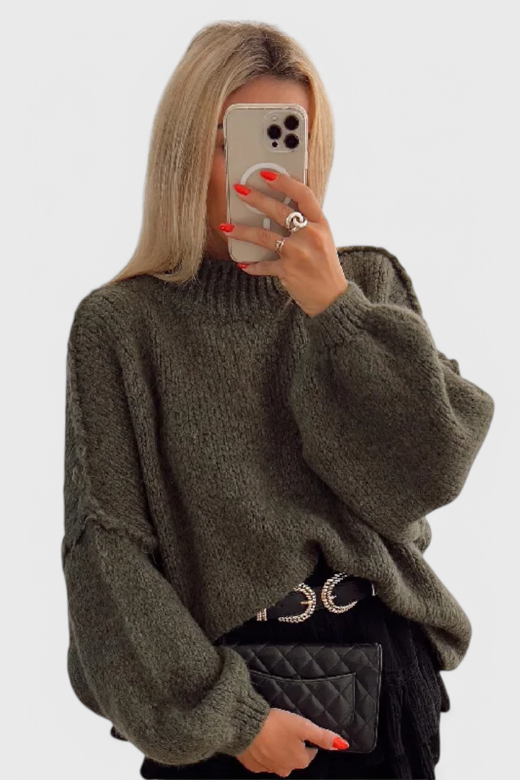 Amelia – Oversize dámský svetr s širokým vysokým límcem+