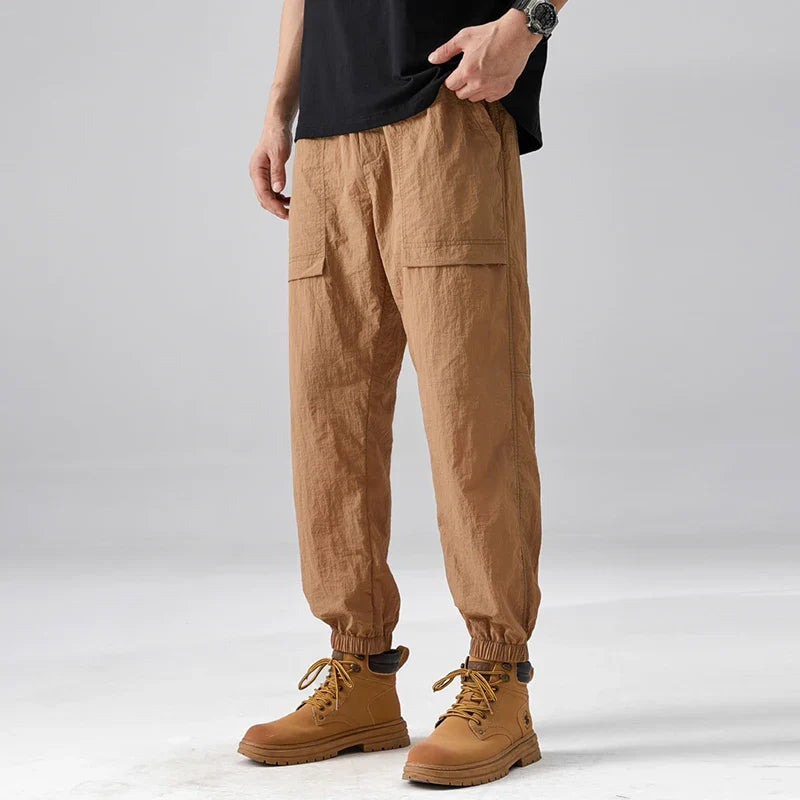 Spring Summer Men's Clothing Solid Color Elastic High Waist Pockets Casual Bloomers Harem Trousers Preppy Style Vacation Pants