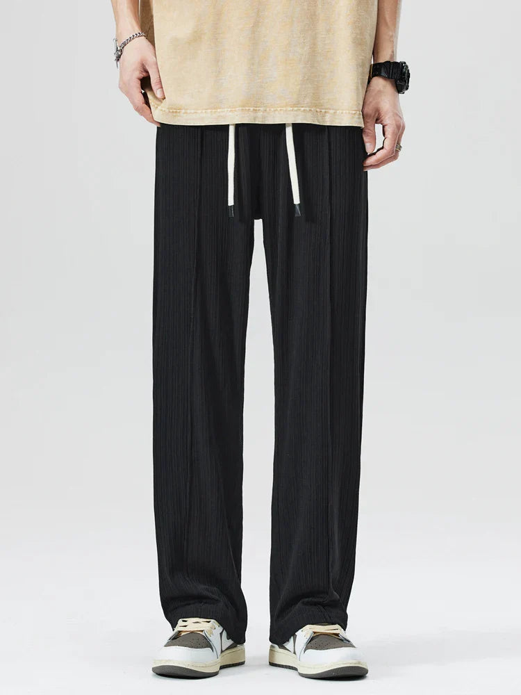 The Santander Dailywear Sweatpants by JesseVance Madrid: Lightweight. Breathable. Icy Silk Feel. Drawstring Waist. Pleated. Stretchy.