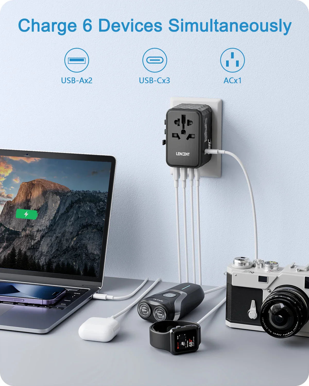 Lencent Pro 65W/120W Universal Travel Adapter by skörten: Designed in Germany - Charge All Your Devices in Record Time Abroad