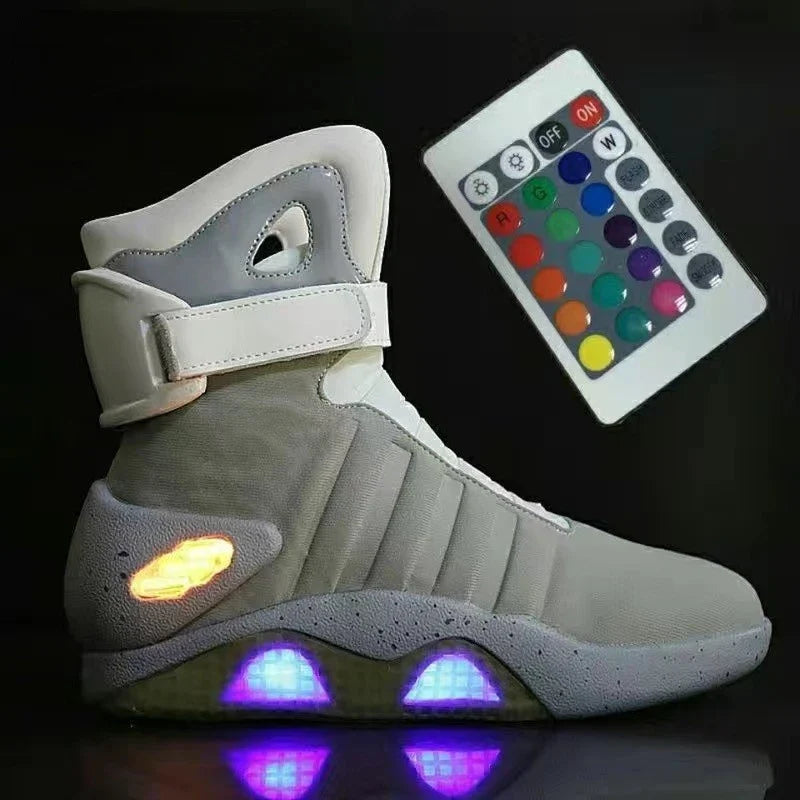 UncleJerry Men Boots Back to Future Adult USB Charging LED Shoes with Remote Control for Men and Women Boots for Party Mag