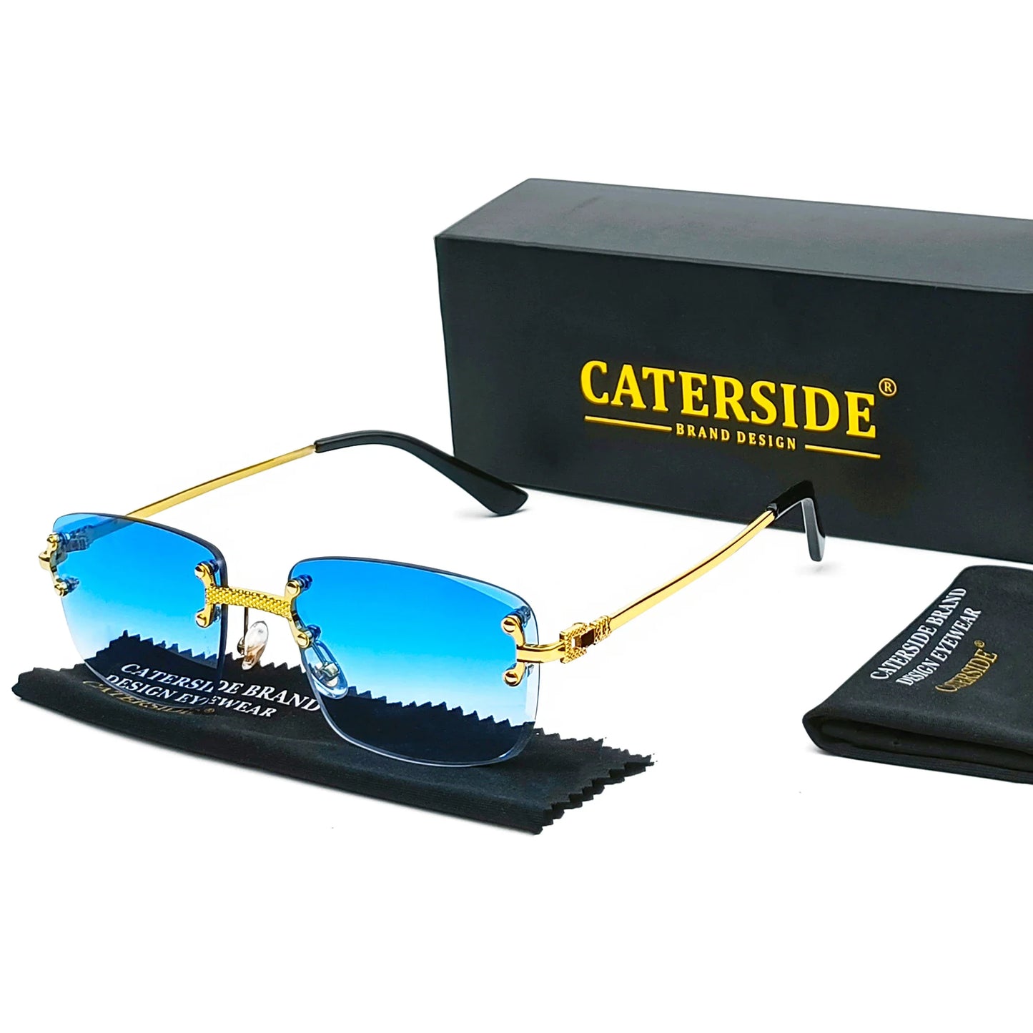 Caterside Rimless Gradient Sunglasses Men Luxury Designer Square Metal Frame Sun Glasses Women Punk Style Party Business Glasses