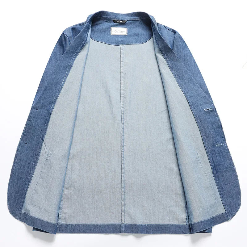 8XL7XL6XL plus size Spring and Summer Men's Thin Cotton Monochrome Suit Loose Denim Casual Suit Jacket Coat(oversized plus size)