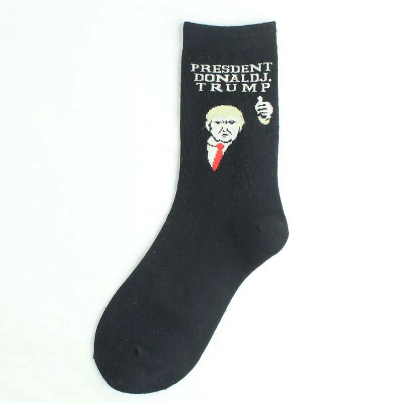 Funny President Donald Trump Socks with 3D Fake Hair Crew Socks Mens Compression Socks Streetwear Hip Hop 2022