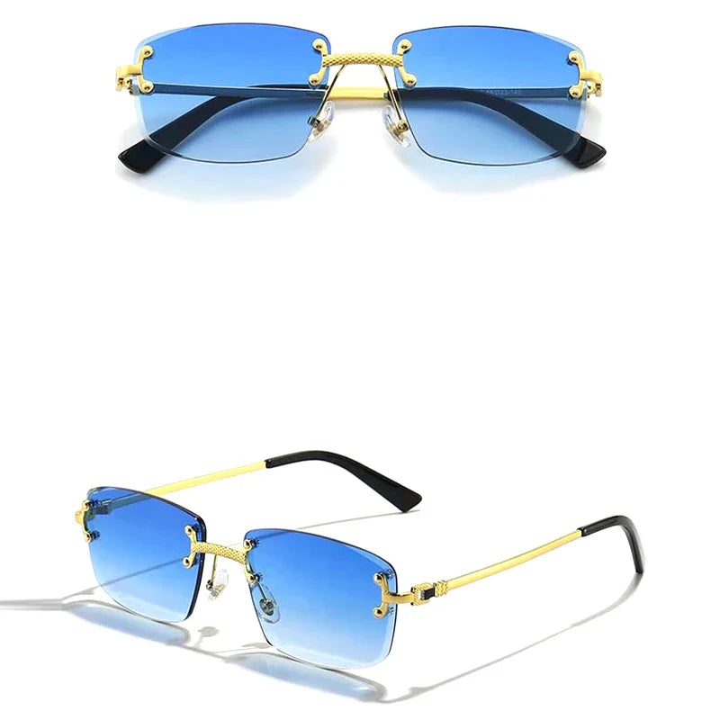 Caterside Rimless Gradient Sunglasses Men Luxury Designer Square Metal Frame Sun Glasses Women Punk Style Party Business Glasses