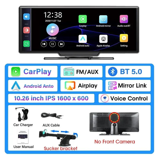DashSight® Duo by JV Auto – Dash Cam, Rear Cam, & Touch Screen Infotainment System | 4K UHD Front & 1080P FHD Rearview Camera | Wireless & Wired Apple CarPlay & Android Auto