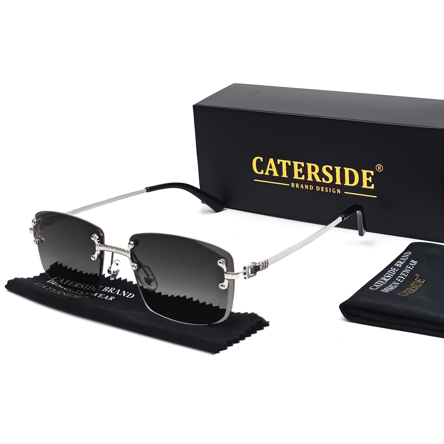 Caterside Rimless Gradient Sunglasses Men Luxury Designer Square Metal Frame Sun Glasses Women Punk Style Party Business Glasses