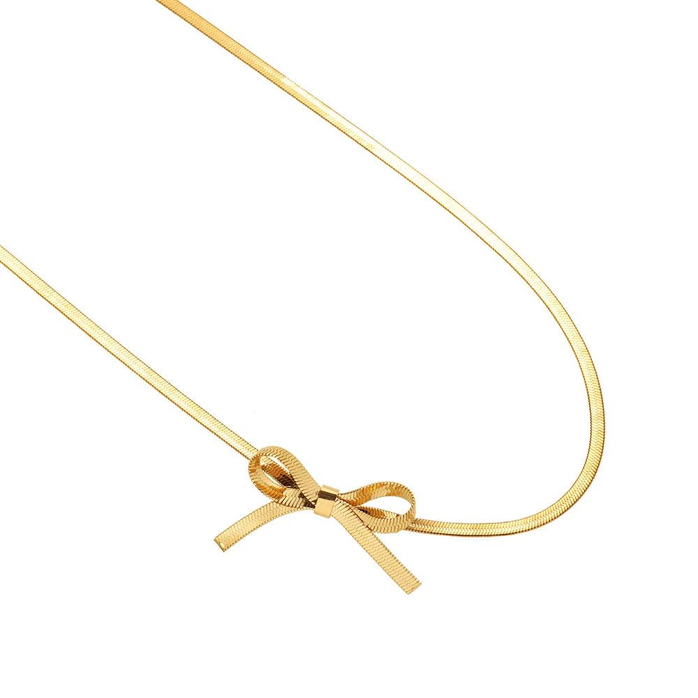 316L Stainless Steel Bow Collarbone Snake Bone Chain Necklace Casual Personality Girl Exquisite Jewelry Gift Party Accessories