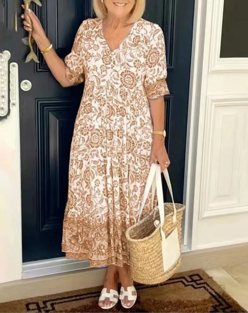 Elegant Floral Dress with V-Neck