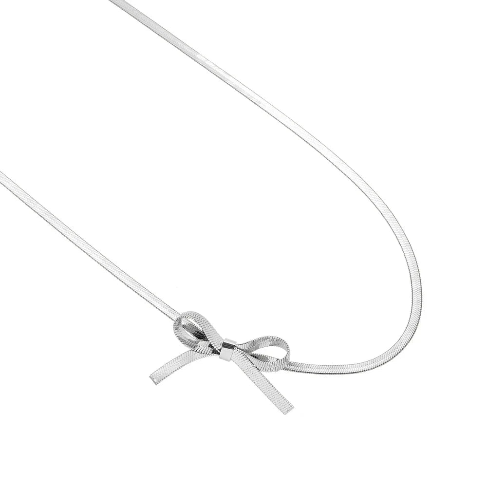 316L Stainless Steel Bow Collarbone Snake Bone Chain Necklace Casual Personality Girl Exquisite Jewelry Gift Party Accessories