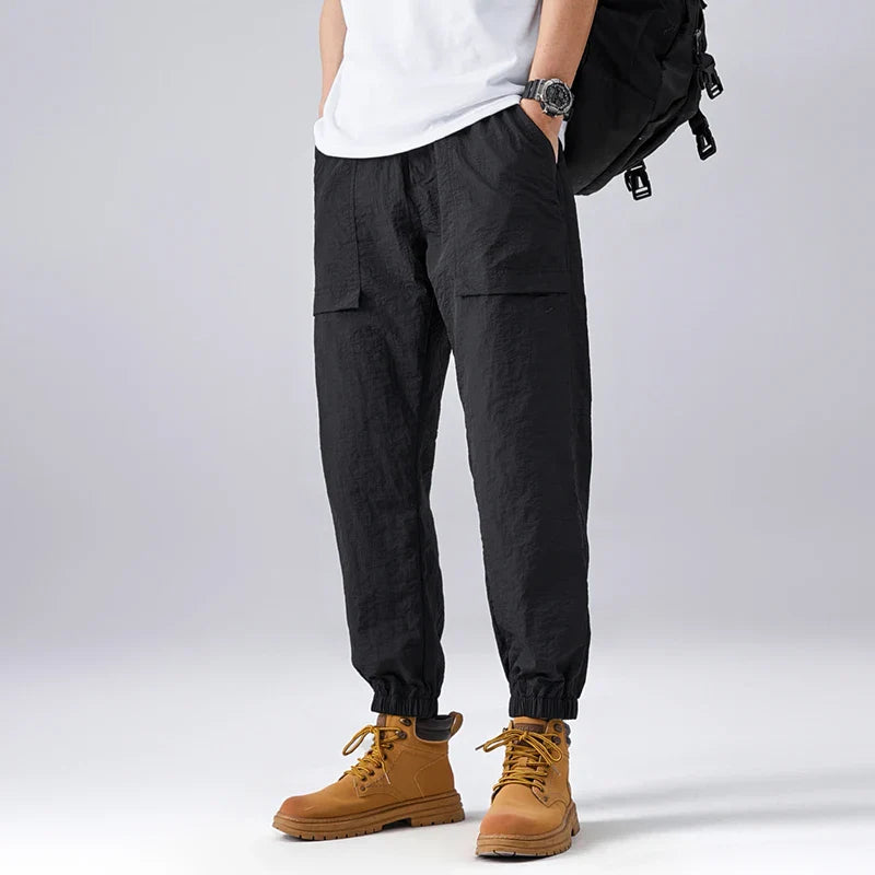 Spring Summer Men's Clothing Solid Color Elastic High Waist Pockets Casual Bloomers Harem Trousers Preppy Style Vacation Pants