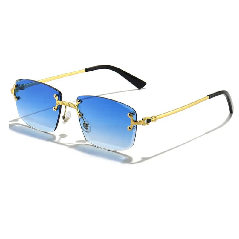 Caterside Rimless Gradient Sunglasses Men Luxury Designer Square Metal Frame Sun Glasses Women Punk Style Party Business Glasses
