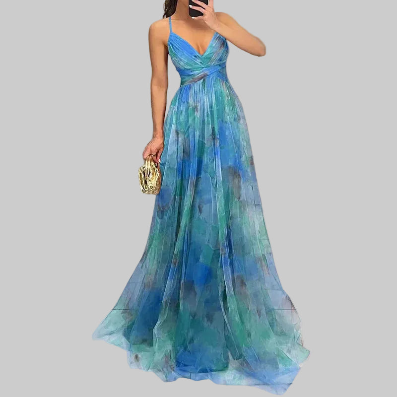 Luna | Pleated Flowing Strap Maxi Dress