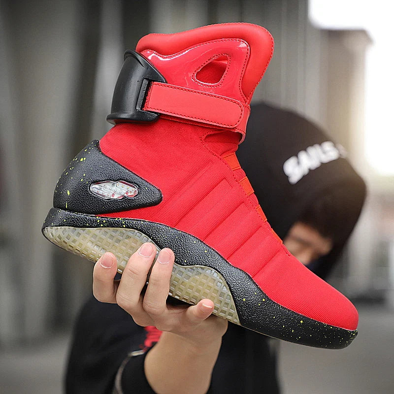 UncleJerry Men Boots Back to Future Adult USB Charging LED Shoes with Remote Control for Men and Women Boots for Party Mag
