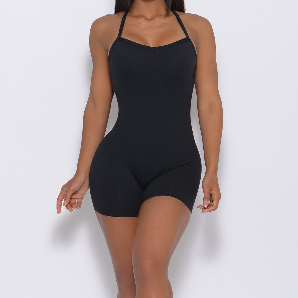 CRISS CROSS FORM FITTED ROMPER - BLACK
