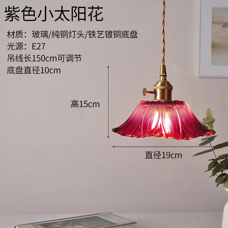 Modern Glass sunflower LED Pendant Lamp With Switch Living Room Bedroom Green Amber Nordic Hanging Lights Luminaria Hanglamp