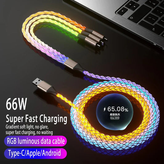 InDLoop®: Always Know If Your Phone is Charging - 65W Charging & Data Cable with USB-C, MicroUSB, & Lightning Port Support