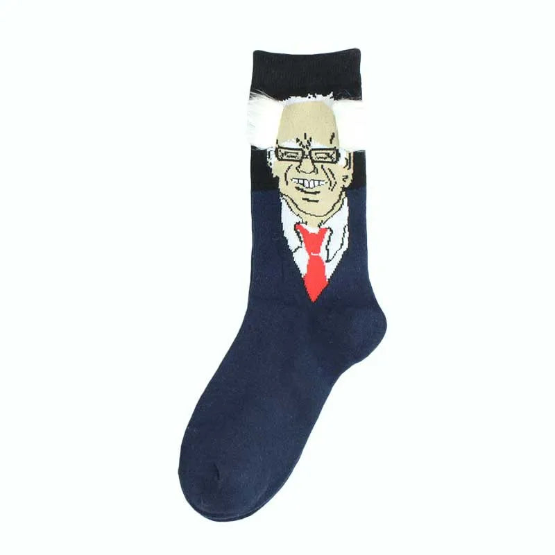 Funny President Donald Trump Socks with 3D Fake Hair Crew Socks Mens Compression Socks Streetwear Hip Hop 2022