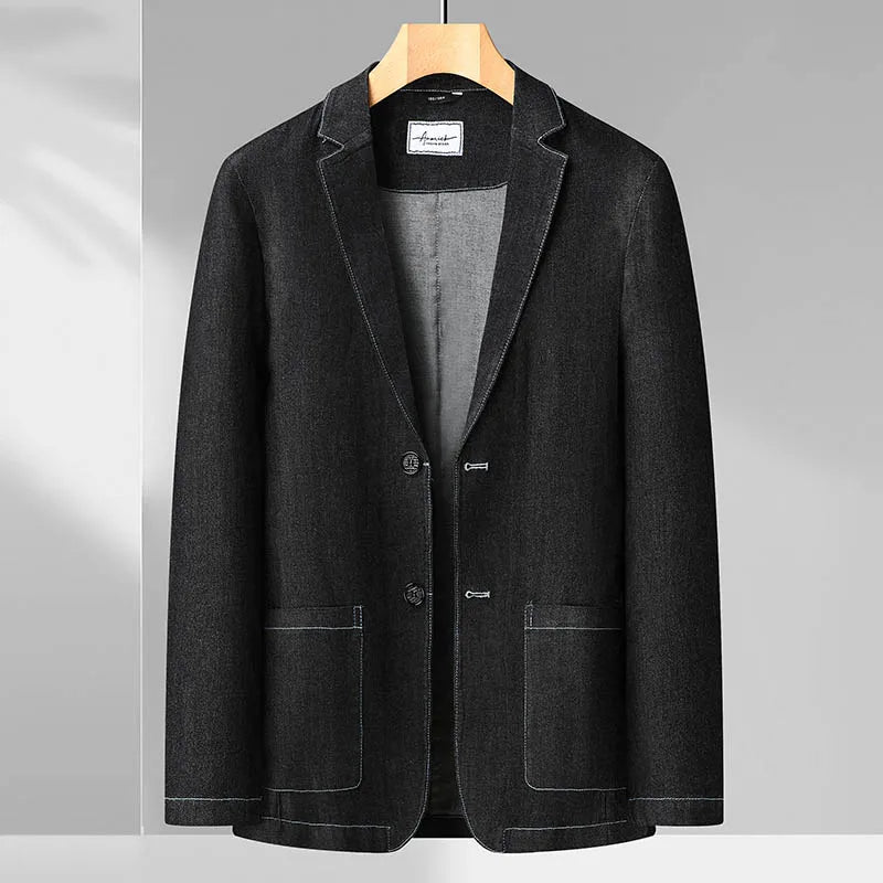 8XL7XL6XL plus size Spring and Summer Men's Thin Cotton Monochrome Suit Loose Denim Casual Suit Jacket Coat(oversized plus size)