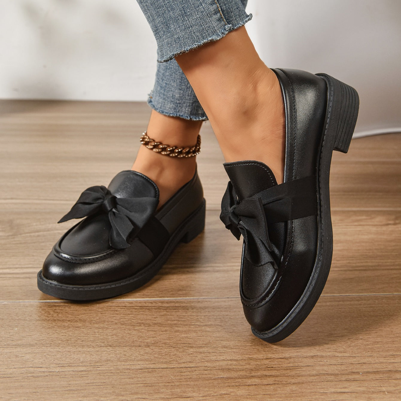 Mocassins en Cuir à Enfiler – Chaussures Élégantes avec Nœud et Semelle Plateforme