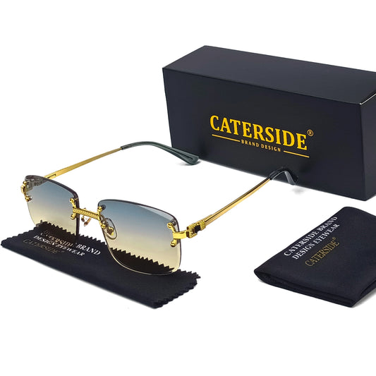 Caterside Rimless Gradient Sunglasses Men Luxury Designer Square Metal Frame Sun Glasses Women Punk Style Party Business Glasses