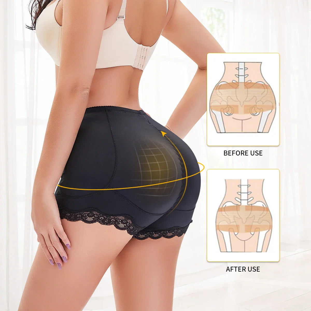CXZD Butt Lifter Pants Women Fake Buttocks Plump Hips Large Size Body Shaping Panties Lace Fake Ass Pad Boxer Shapewear Shorts