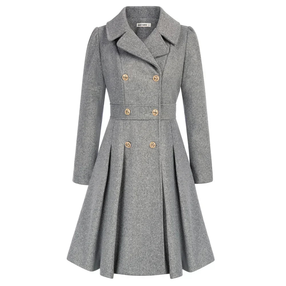 Women’s Elegant Double-Breasted Flare Long Coat
