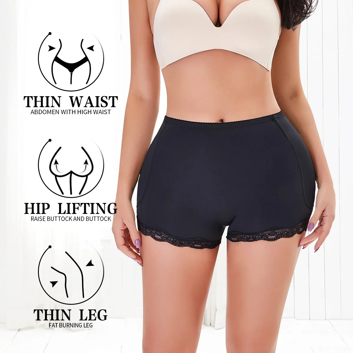 CXZD Butt Lifter Pants Women Fake Buttocks Plump Hips Large Size Body Shaping Panties Lace Fake Ass Pad Boxer Shapewear Shorts