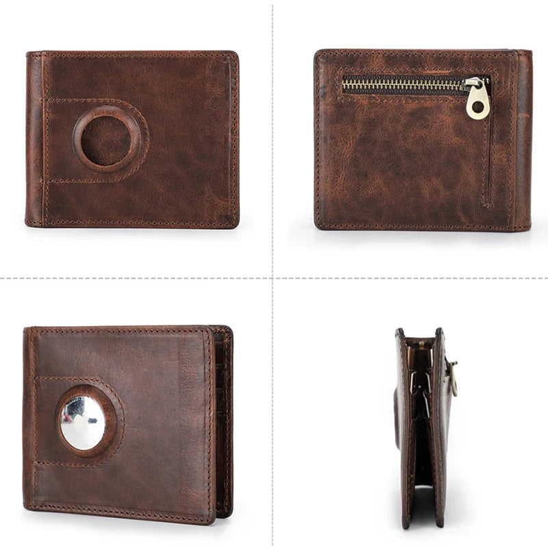 Men Airtag Wallet Card Genuine Leather Slim RFID Wallets for Apple Airtag Case Money Clip Card Holder Casual Male Purse Smart